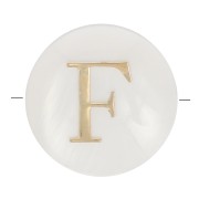 8mm Mother-of-pearl Round alphabet letter bead - F - Natural - Gold Tone x1|raw }}