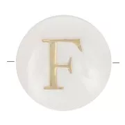 8mm Mother-of-pearl Round alphabet letter bead - F - Natural - Gold Tone x1