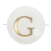 8mm Mother-of-pearl Round alphabet letter bead - G - Natural - Gold Tone x1