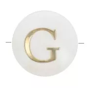 8mm Mother-of-pearl Round alphabet letter bead - G - Natural - Gold Tone x1