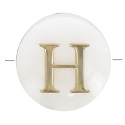 8mm Mother-of-pearl Round alphabet letter bead - H - Natural - Gold Tone x1