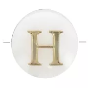 8mm Mother-of-pearl Round alphabet letter bead - H - Natural - Gold Tone x1