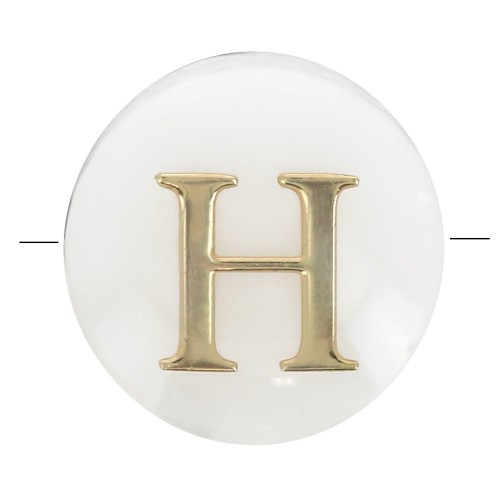 8mm Mother-of-pearl Round alphabet letter bead - H - Natural - Gold Tone x1