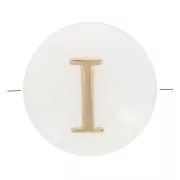 8mm Mother-of-pearl Round alphabet letter bead - I - Natural - Gold Tone x1