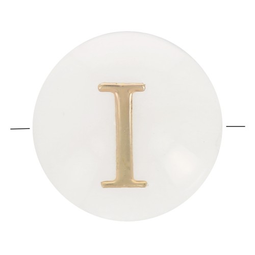 8mm Mother-of-pearl Round alphabet letter bead - I - Natural - Gold Tone x1