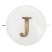 8mm Mother-of-pearl Round alphabet letter bead - J - Natural - Gold Tone x1