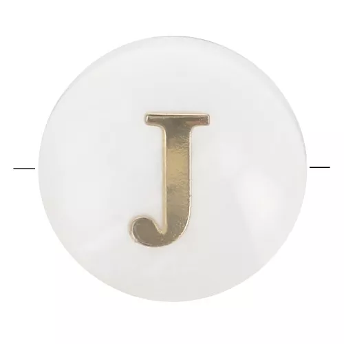 8mm Mother-of-pearl Round alphabet letter bead - J - Natural - Gold Tone x1