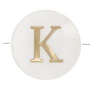 8mm Mother-of-pearl Round alphabet letter bead - K - Natural - Gold Tone x1