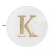 8mm Mother-of-pearl Round alphabet letter bead - K - Natural - Gold Tone x1