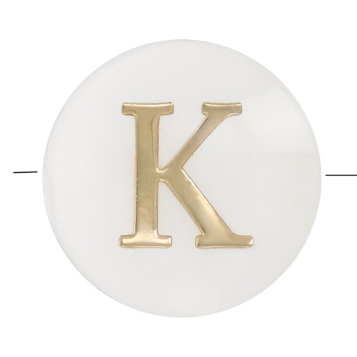 8mm Mother-of-pearl Round alphabet letter bead - K - Natural - Gold Tone x1