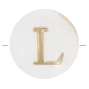 8mm Mother-of-pearl Round alphabet letter bead - L - Natural - Gold Tone x1