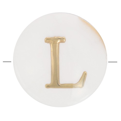 8mm Mother-of-pearl Round alphabet letter bead - L - Natural - Gold Tone x1