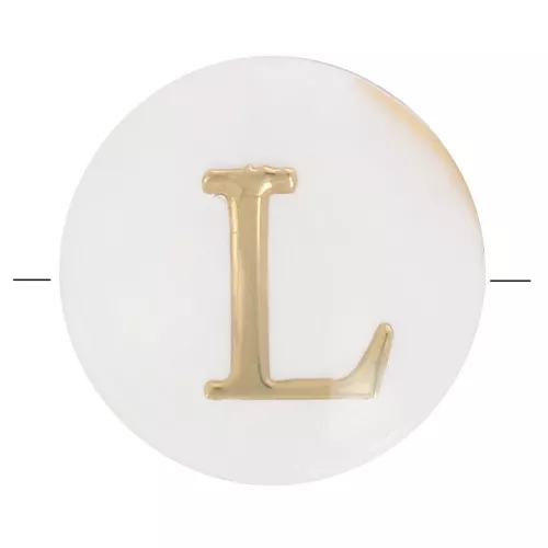 8mm Mother-of-pearl Round alphabet letter bead - L - Natural - Gold Tone x1
