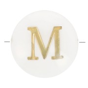8mm Mother-of-pearl Round alphabet letter bead - M - Natural - Gold Tone x1|raw }}