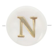 8mm Mother-of-pearl Round alphabet letter bead - N - Natural - Gold Tone x1|raw }}