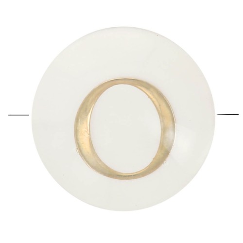 8mm Mother-of-pearl Round alphabet letter bead - O - Natural - Gold Tone x1