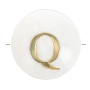 8mm Mother-of-pearl Round alphabet letter bead - Q - Natural - Gold Tone x1|raw }}