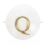 8mm Mother-of-pearl Round alphabet letter bead - Q - Natural - Gold Tone x1