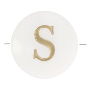 8mm Mother-of-pearl Round alphabet letter bead - S - Natural - Gold Tone x1