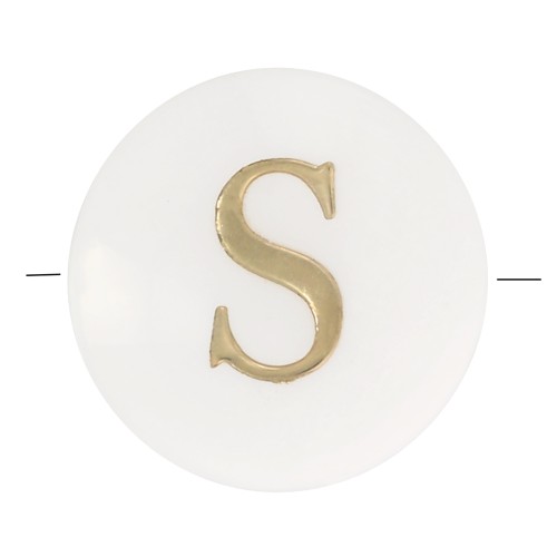 8mm Mother-of-pearl Round alphabet letter bead - S - Natural - Gold Tone x1