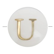 8mm Mother-of-pearl Round alphabet letter bead - U - Natural - Gold Tone x1