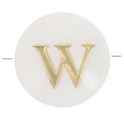 8mm Mother-of-pearl Round alphabet letter bead - W - Natural - Gold Tone x1