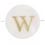 8mm Mother-of-pearl Round alphabet letter bead - W - Natural - Gold Tone x1