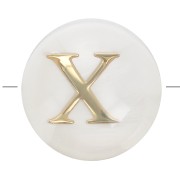 8mm Mother-of-pearl Round alphabet letter bead - X - Natural - Gold Tone x1