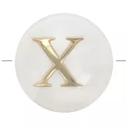 8mm Mother-of-pearl Round alphabet letter bead - X - Natural - Gold Tone x1