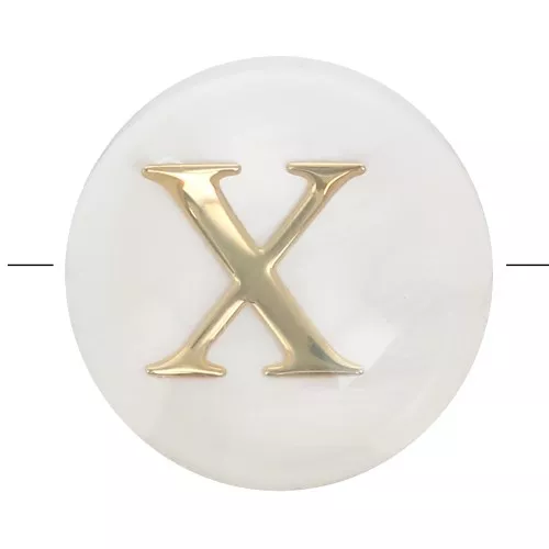 8mm Mother-of-pearl Round alphabet letter bead - X - Natural - Gold Tone x1