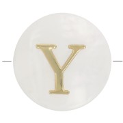 8mm Mother-of-pearl Round alphabet letter bead - Y - Natural - Gold Tone x1|raw }}