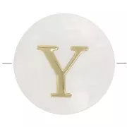 8mm Mother-of-pearl Round alphabet letter bead - Y - Natural - Gold Tone x1