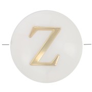 8mm Mother-of-pearl Round alphabet letter bead - Z - Natural - Gold Tone x1
