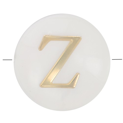 8mm Mother-of-pearl Round alphabet letter bead - Z - Natural - Gold Tone x1