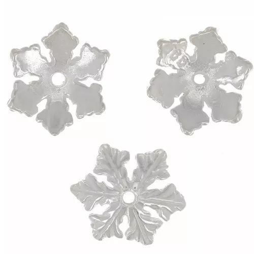 10mm Snowflake bead cap - Fine Silver plating x1