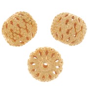8x7mm Round flattened filigree beads - Fine Gold plated x10|raw }}