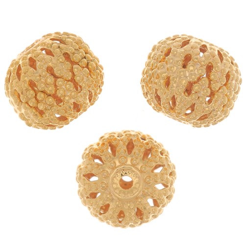 8x7mm Round flattened filigree beads - Fine Gold plated x10