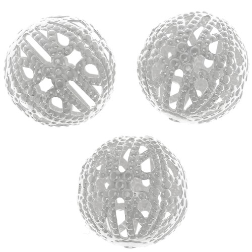 12mm Round filigree beads - Fine silver plating x10