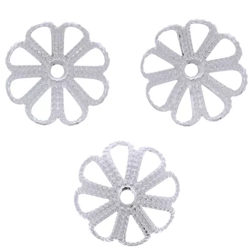 9mm Filigree bead Caps - Fine silver plating x10