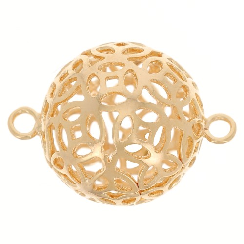 17x12mm Filigree ball connectors 2 rings - Fine Gold plated x10
