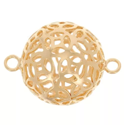 17x12mm Filigree ball connectors 2 rings - Fine Gold plated x10