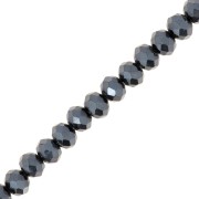 Rondelle beads faceted - round flattened 6x5 mm Jet Hematite x40cm