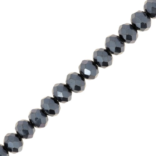 Rondelle beads faceted - round flattened 6x5 mm Jet Hematite x40cm