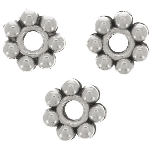 6mm Flower beads - Antique Fine silver plating x10