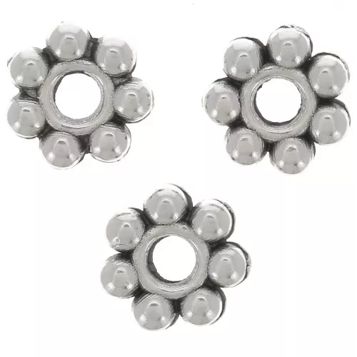 6mm Flower beads - Antique Fine silver plating x10
