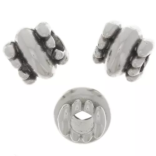 6x6.5mm Worked tube beads - Antique silver plating x6