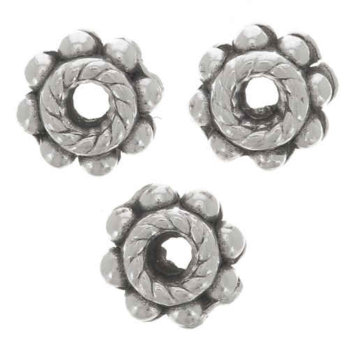5.5mm Flower beads - Antique silver plating x10