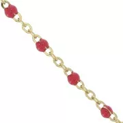 Stainless steel 304 Chain with 2mm epoxy resin beads - Gold Tone - Red x1m