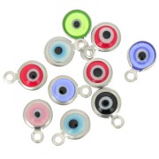 9x7mm 304 Stainless Steel Mini Eye Charm with Resin - Multicoloured x10|raw }}