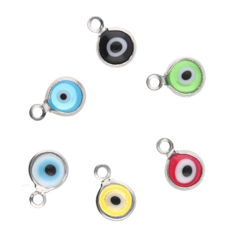 Mini eye charms with resin 9.8x6.5 mm - Stainless steel 304 - Multicolor x6